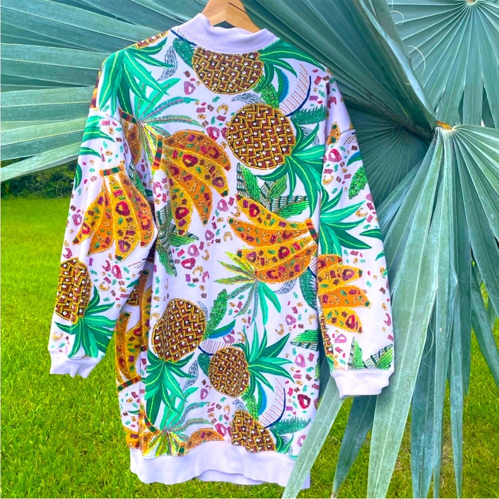 Farm Rio Dress Women Pineapple medley Oversized
Slouch Sweatshirt Size ~XS
